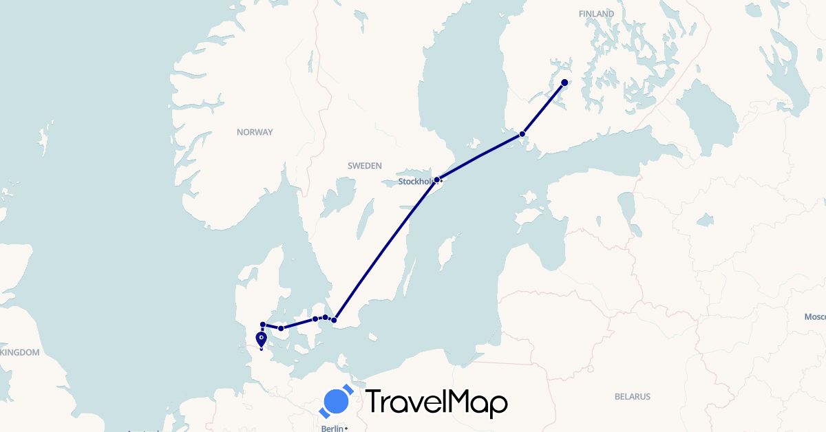 TravelMap itinerary: driving in Germany, Denmark, Finland, Sweden (Europe)